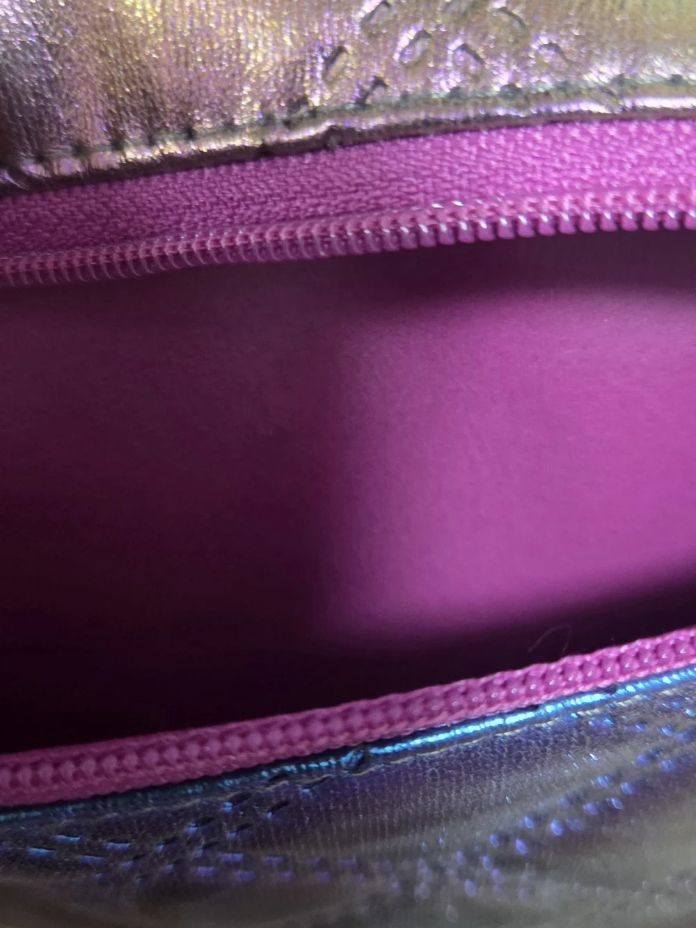 Iridescent Quilted Cosmetic Clutch with Navy Tassel
